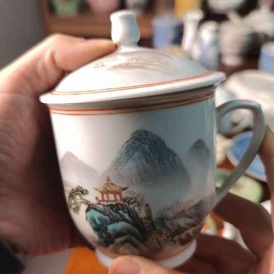 大***埊瓷杯子粉彩山水杯玉兰杯