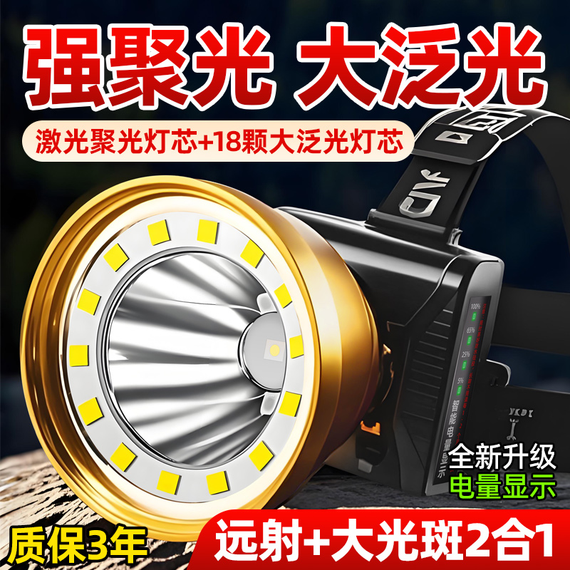 聚泛光一体可切换强光头灯充电超亮远射防水户外照明头戴式灯具