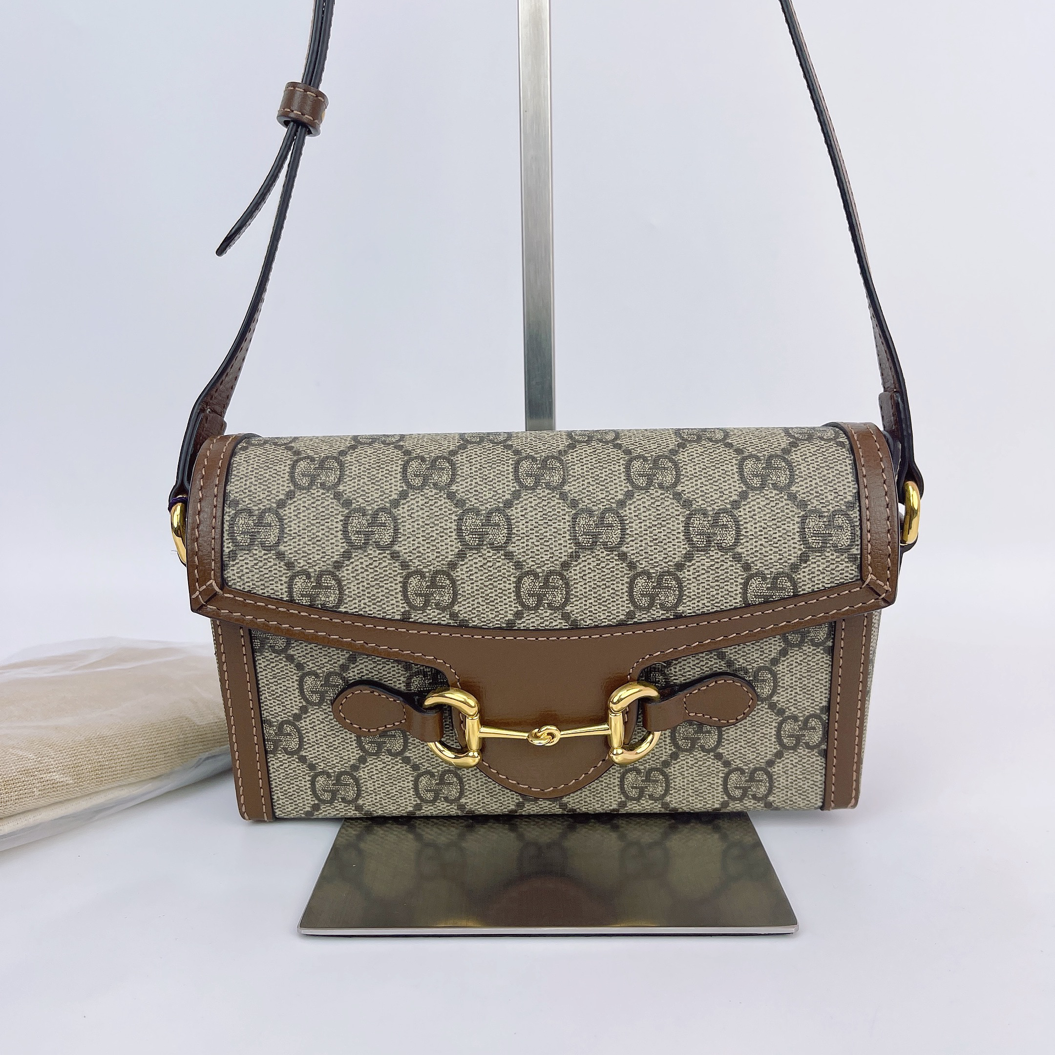 95新 GUCCI/古驰 古驰 老花1955马衔扣相机包 底长18 N205