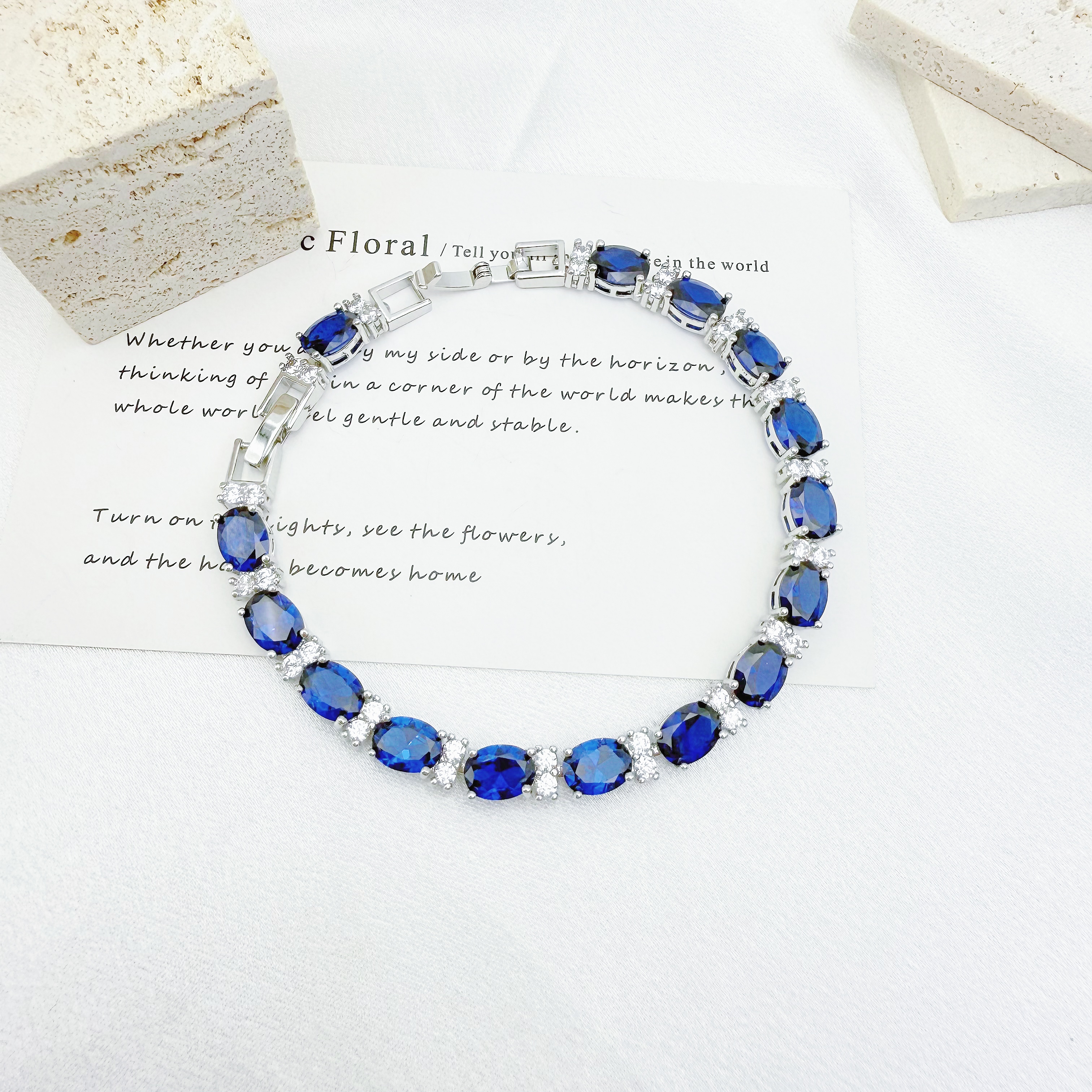 铜合金合成锆石手链 XA10-0110 时尚经典简约风蓝色手链