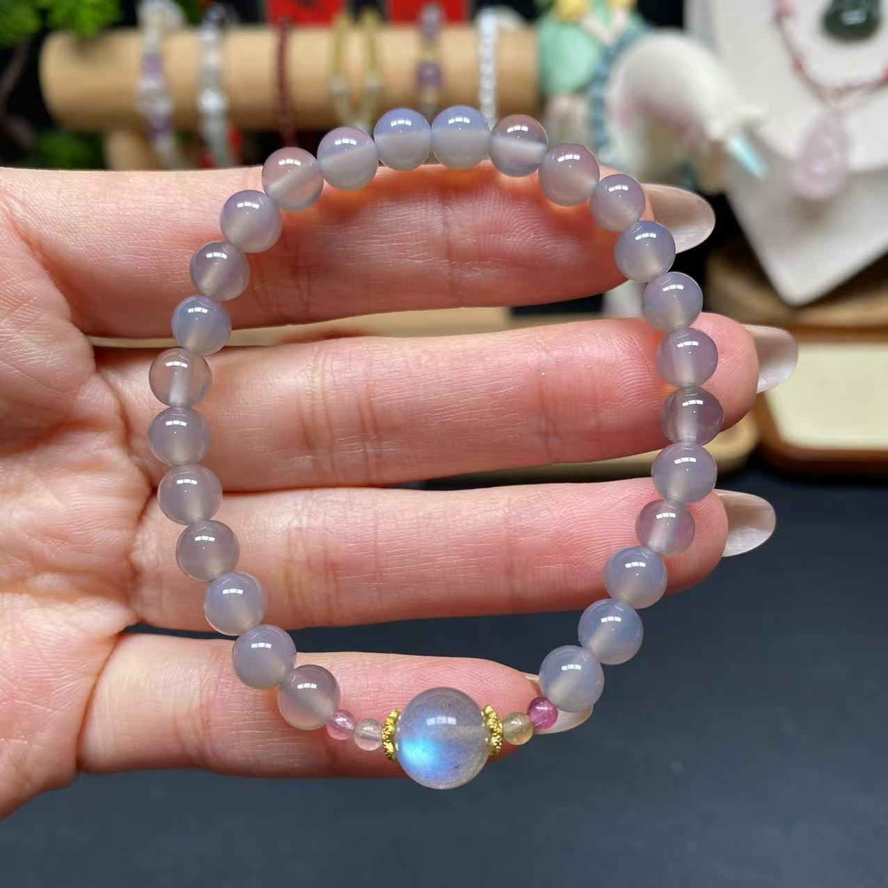 【灰玛瑙6m+手串】A579搭配碧玺灰月光路路通百搭气质