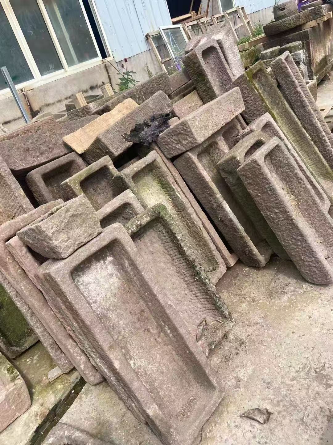 民俗石雕摆件 流水槽猪槽景观石磨石盆（直播连接一物一拍 不包邮）