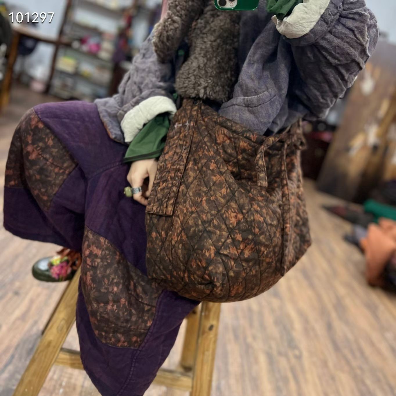 麻苏苏原创  文艺复古个性纯亚麻菱格压棉重工艺包包