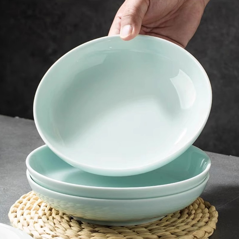 【青釉8英寸盘】瓷器盘家用景德镇高白瓷碟勺微波炉洗碗机用餐具碟
