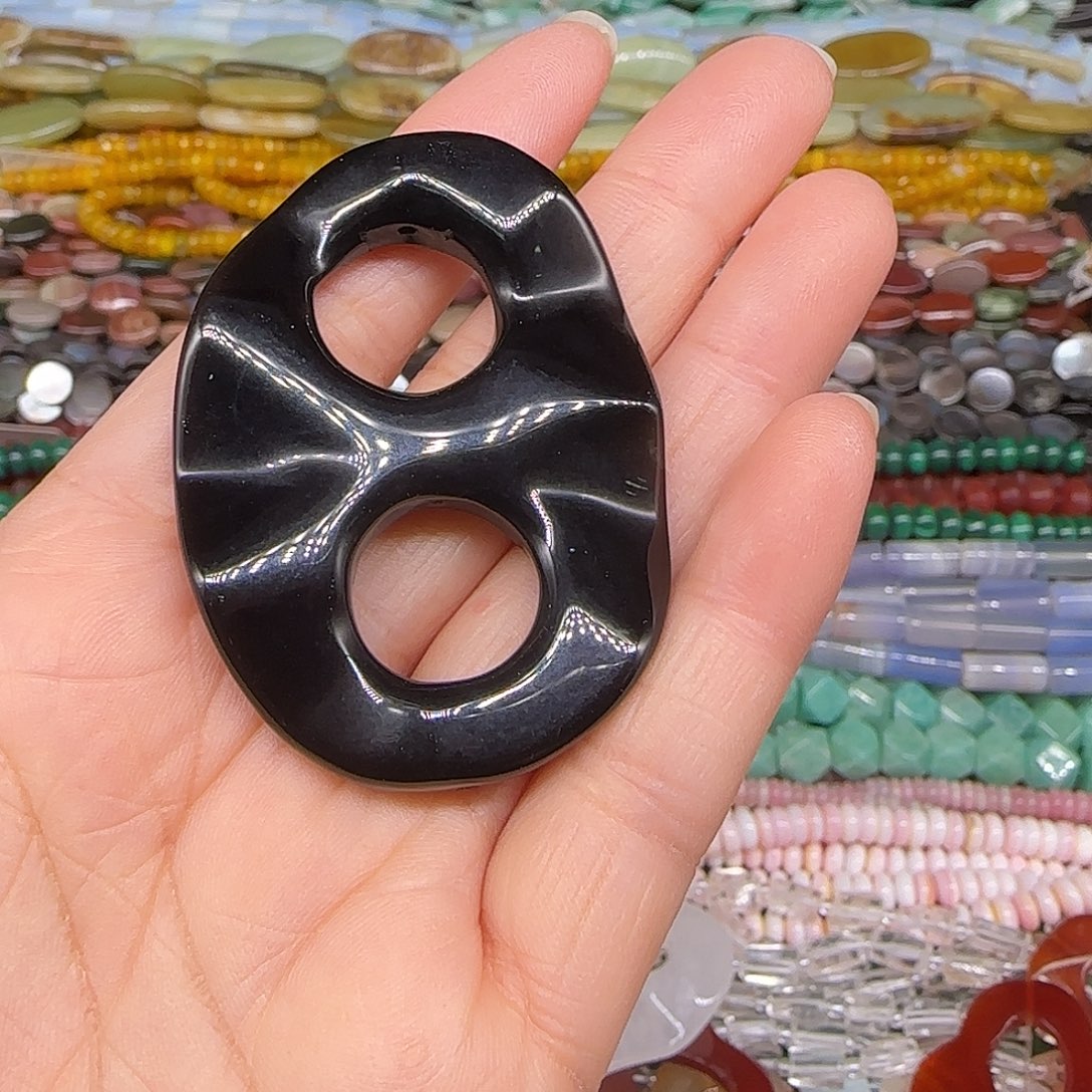 玛瑙/玉髓合金珠宝半成品黑玛瑙双孔一个
