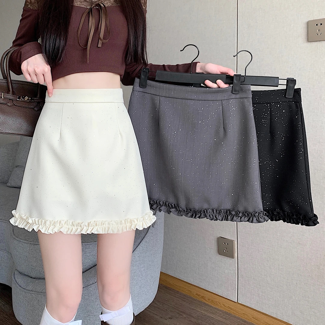 高级感洋气亮片西装半身裙女2025春秋高腰显瘦木耳边包臀a字短裙 