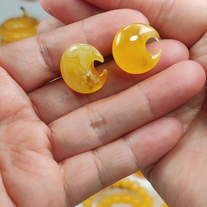 琥珀耳饰银S925镀金镶嵌