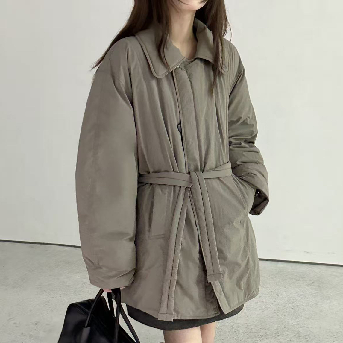 COVER韩版宽松翻领腰带款时尚休闲冬季羽绒外套56925