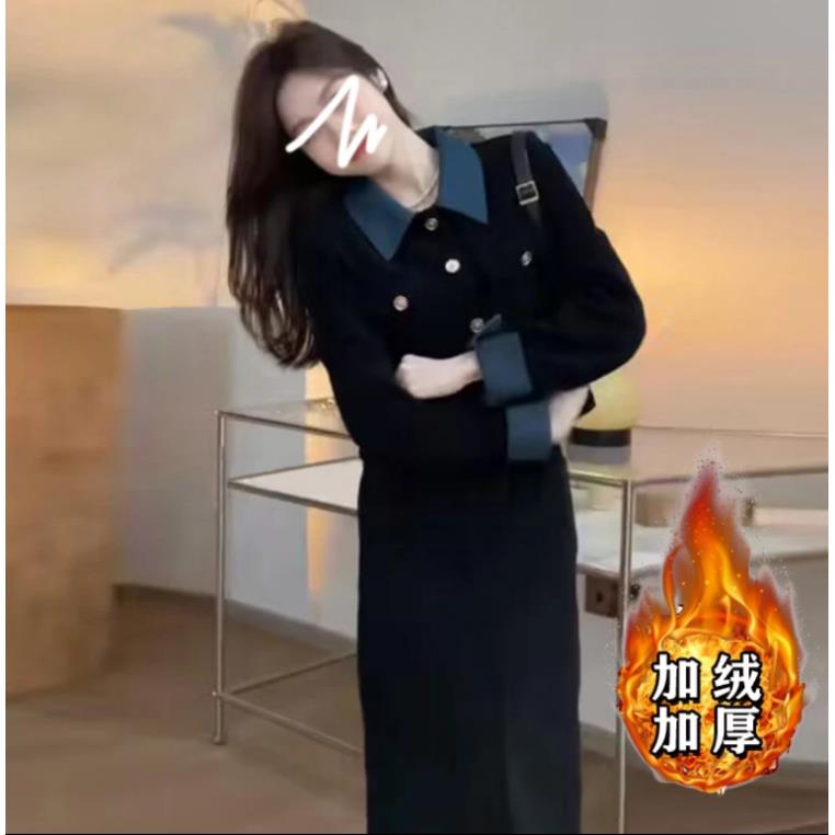 （80-200斤）套装冬季新款法式赫本风小个子黑色高级感套装裙女1414