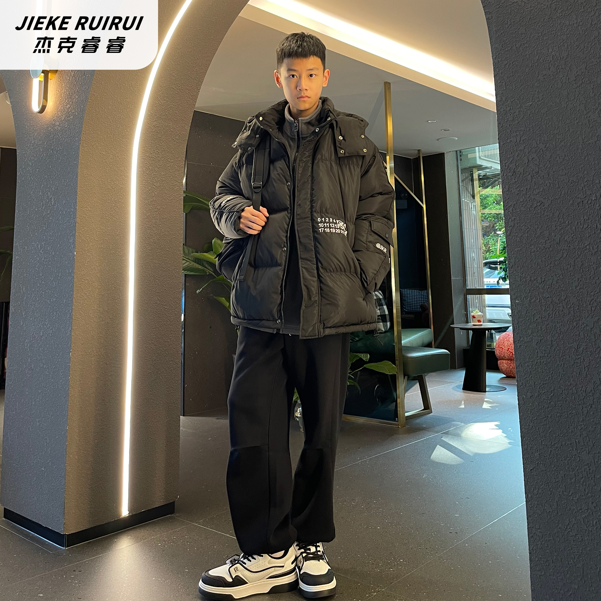 3693【睿】潮牌冬季新款可拆卸连帽羽绒服外套大童休闲保暖外套潮