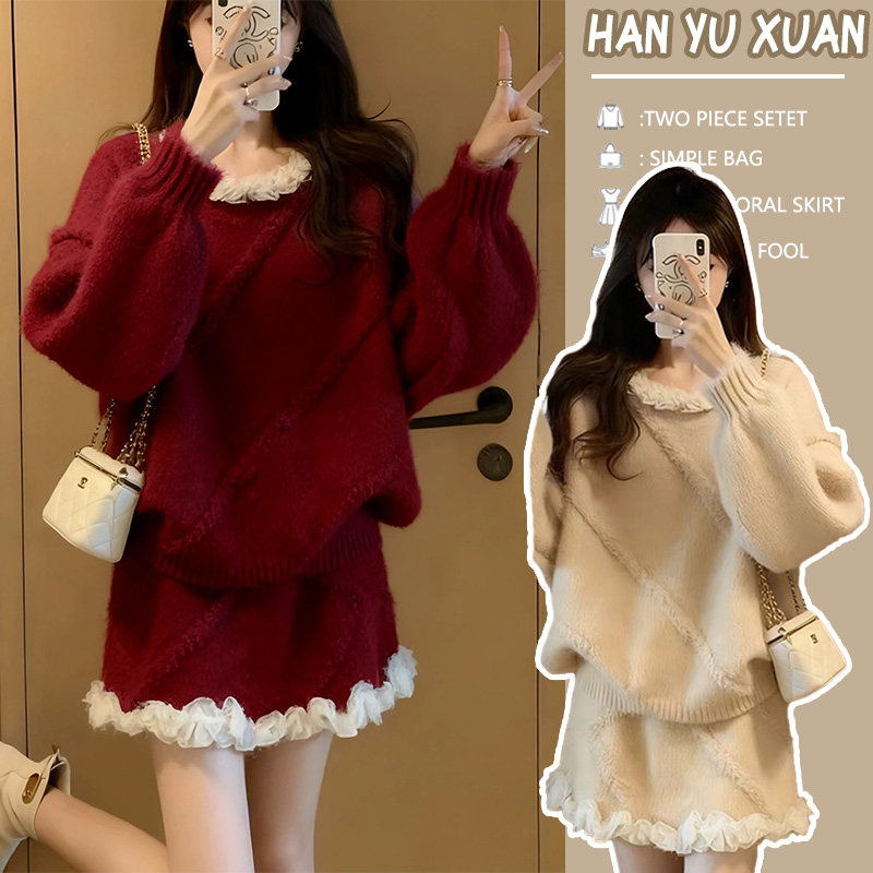 时髦孕妇装秋冬一整套2025超火小香风看独特漂亮针织毛衣裙子套装