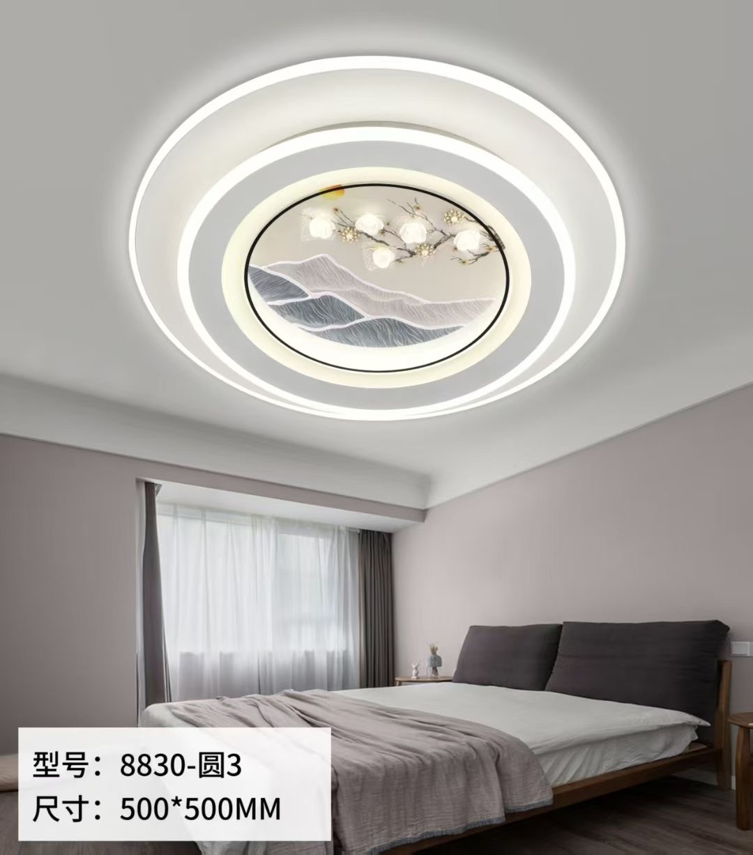 现代简约风LED高亮客厅灯金瓷画设计餐厅长方形家用客厅顶灯超薄