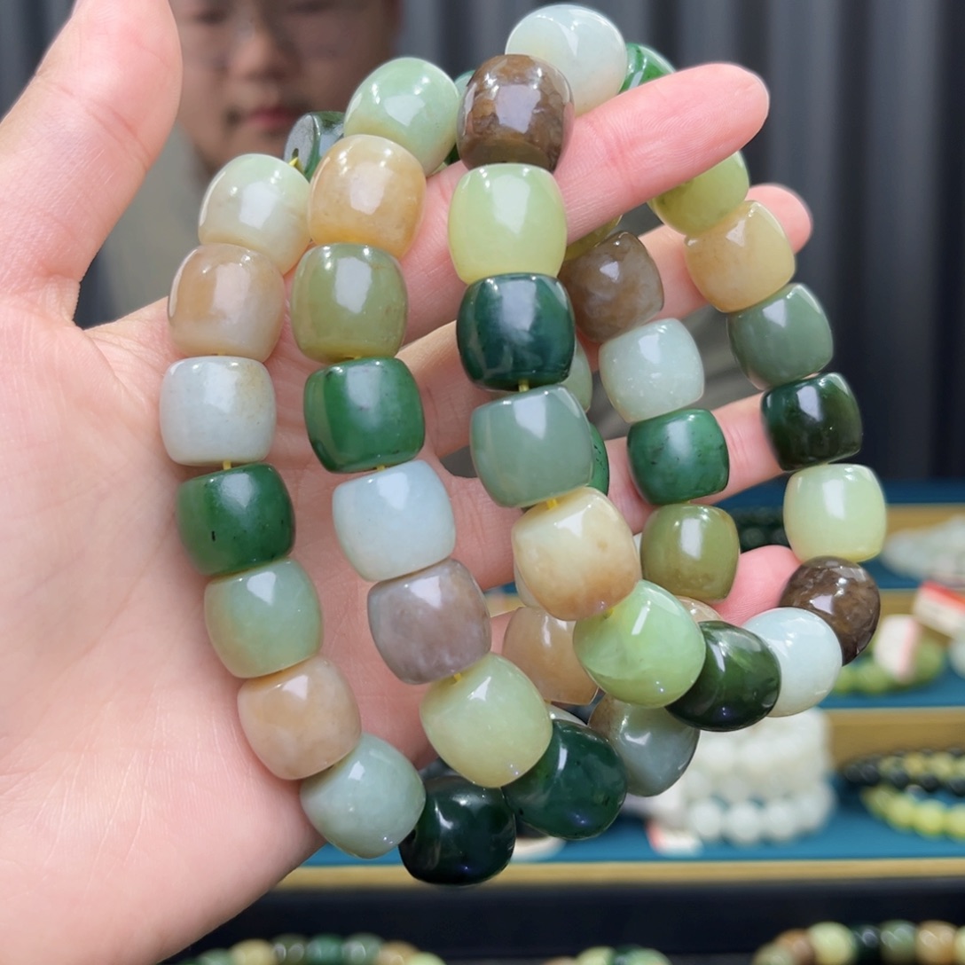 和田玉未镶嵌手串天然和田玉多宝微瑕14拍一发一