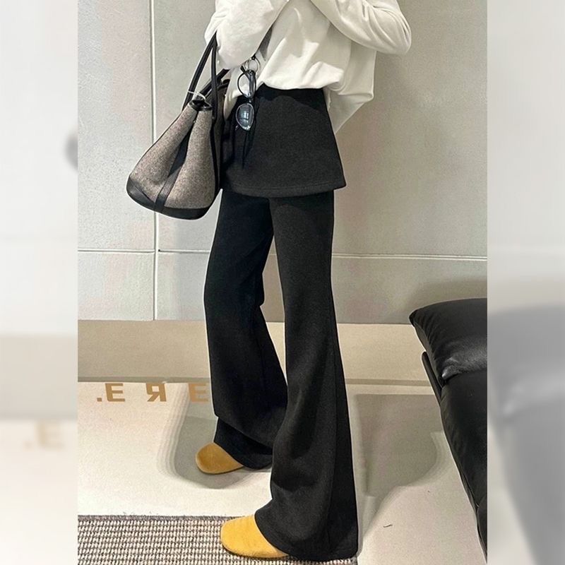 韩系慵懒风秋冬加绒假两件屁帘微喇叭裤女2025秋冬宽松显瘦休闲裤