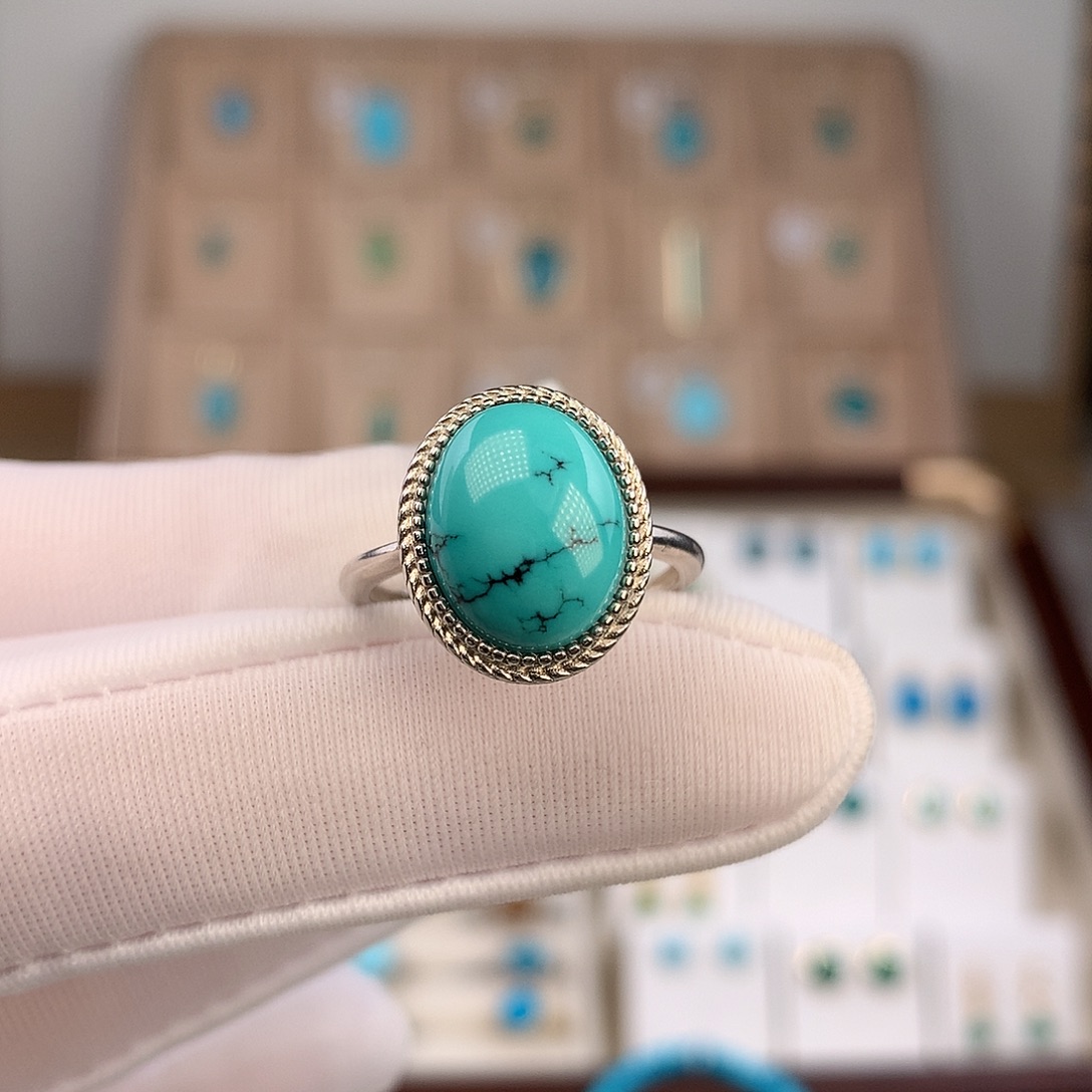 绿松石银S925镶嵌戒指