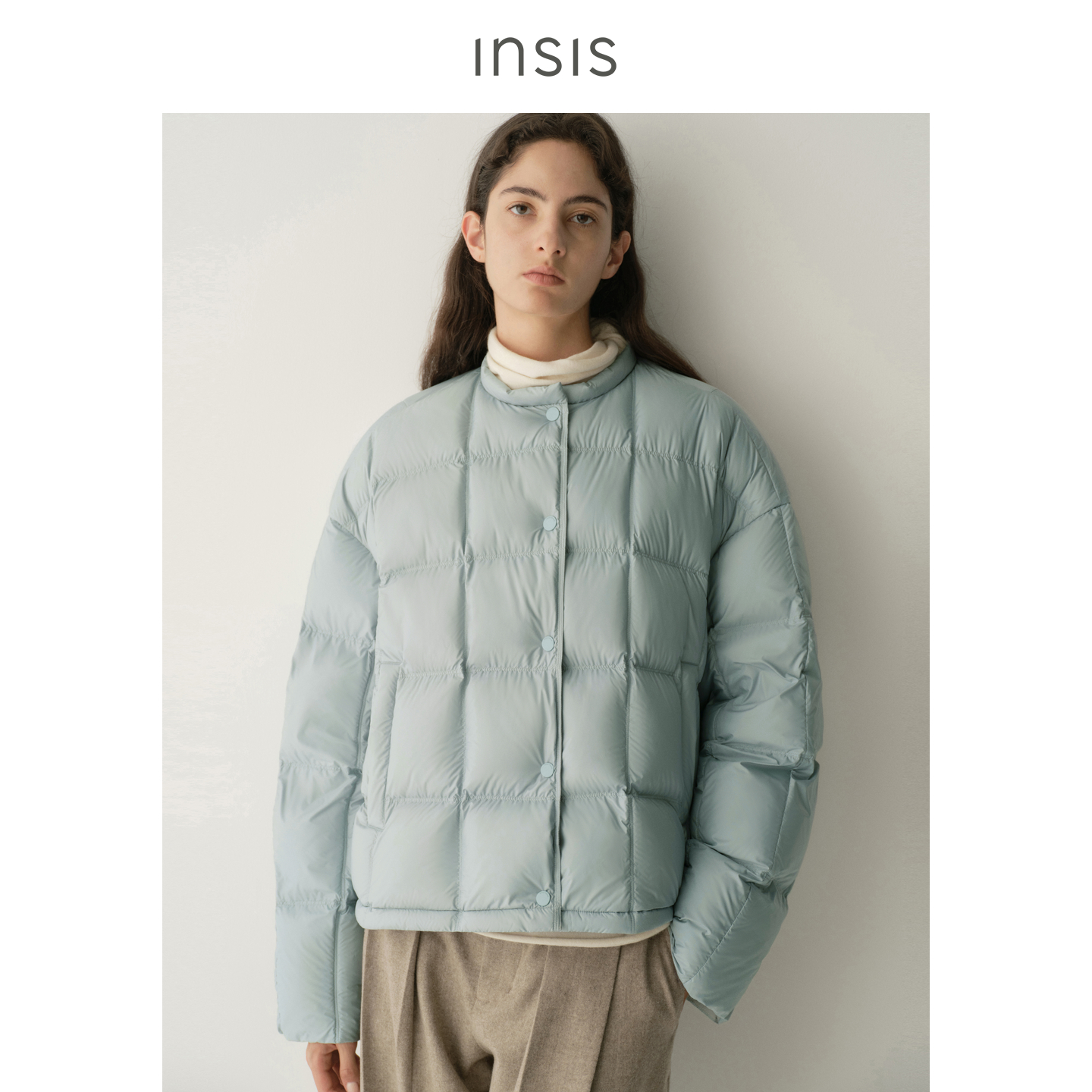 INSIS FEMME90白鹅绒2025冬季新款文艺小圆领H型短款轻量羽绒服女