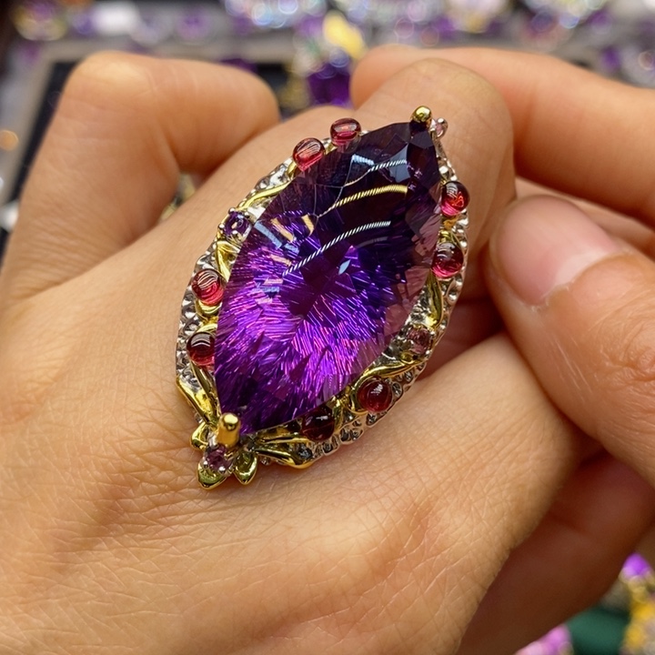 水晶戒指银S925镶嵌天然水晶戒指