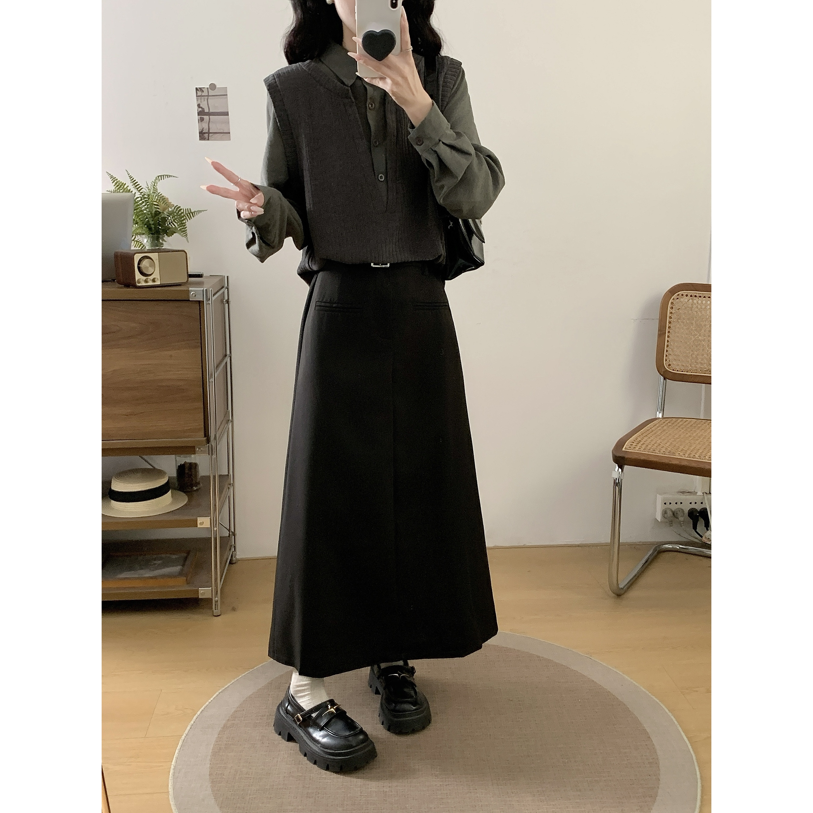 【次日发】大码女装高级感套装秋季假两件针织上衣显瘦半身裙两件套