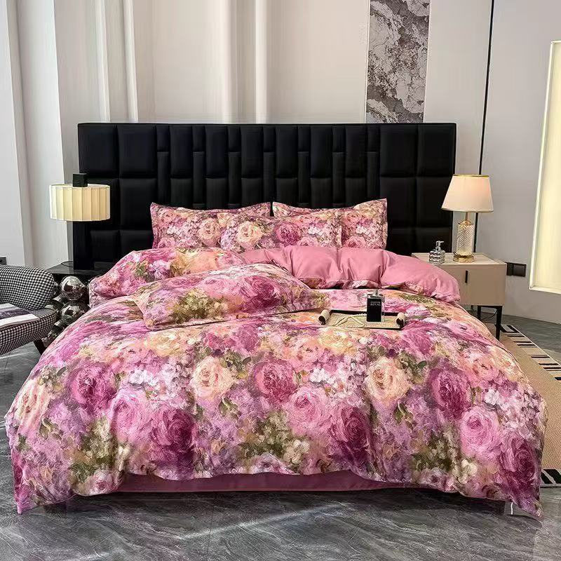 高档数码印花印花床品套件醇绵铂金棉印花四件套 莫奈花园【琴总】