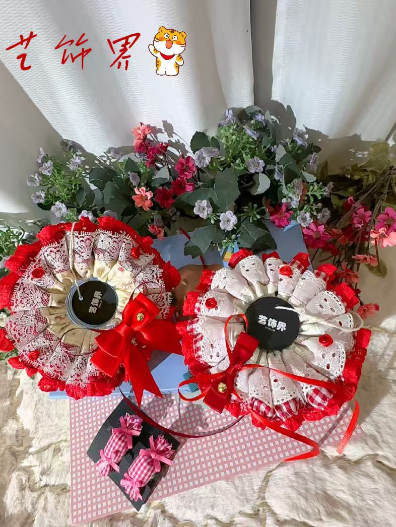 日韩秋冬新款发饰方巾发圈方巾发绳可爱格子大肠发圈儿童头花发圈