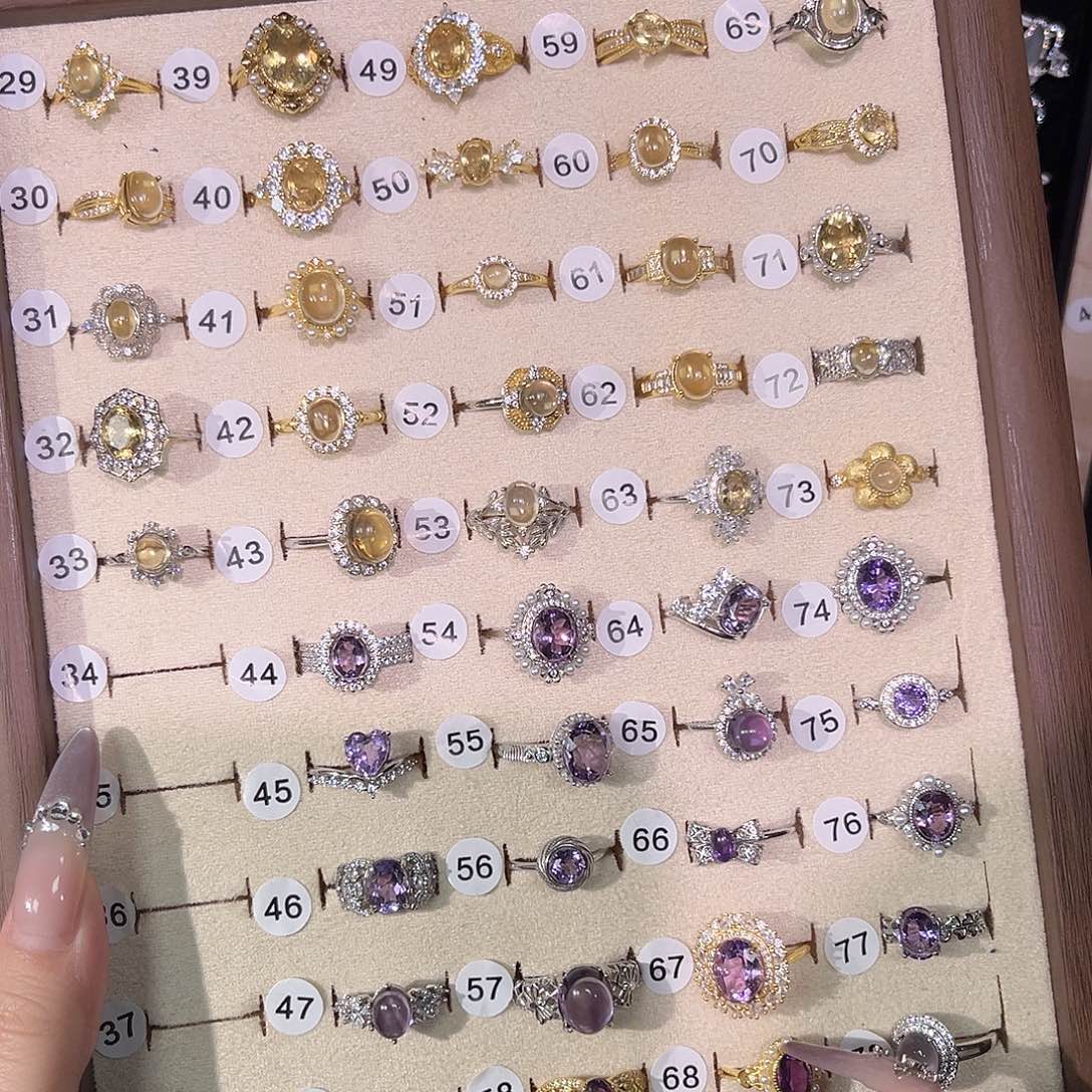 芙蓉石戒指银S925镀金镶嵌