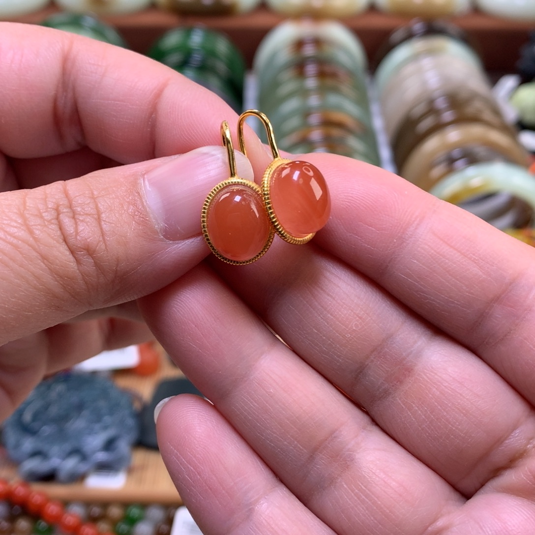 南红玛瑙银S925镶嵌耳坠