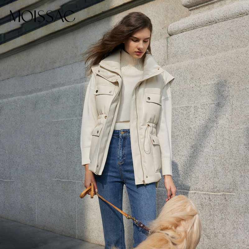 摩萨克 冬季新款白鸭绒90腰部抽绳立领收腰轻奢洋气女士羽绒马甲