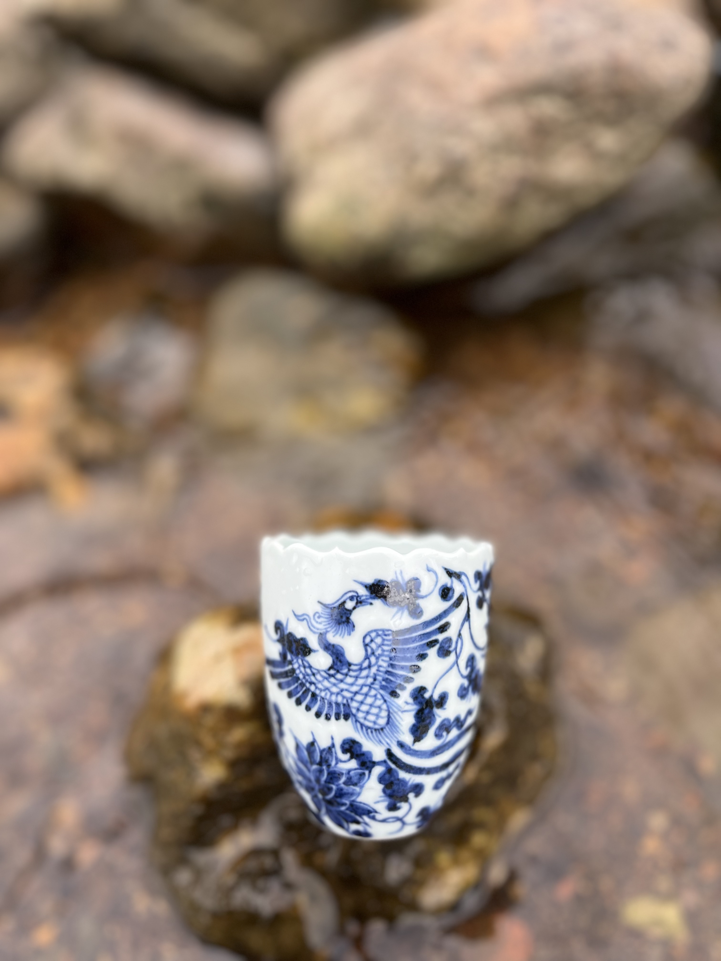 觅瓷山房幽蓝溪堂元青花凤穿缠枝主人杯手雷杯茶杯品茗杯陶瓷茶具