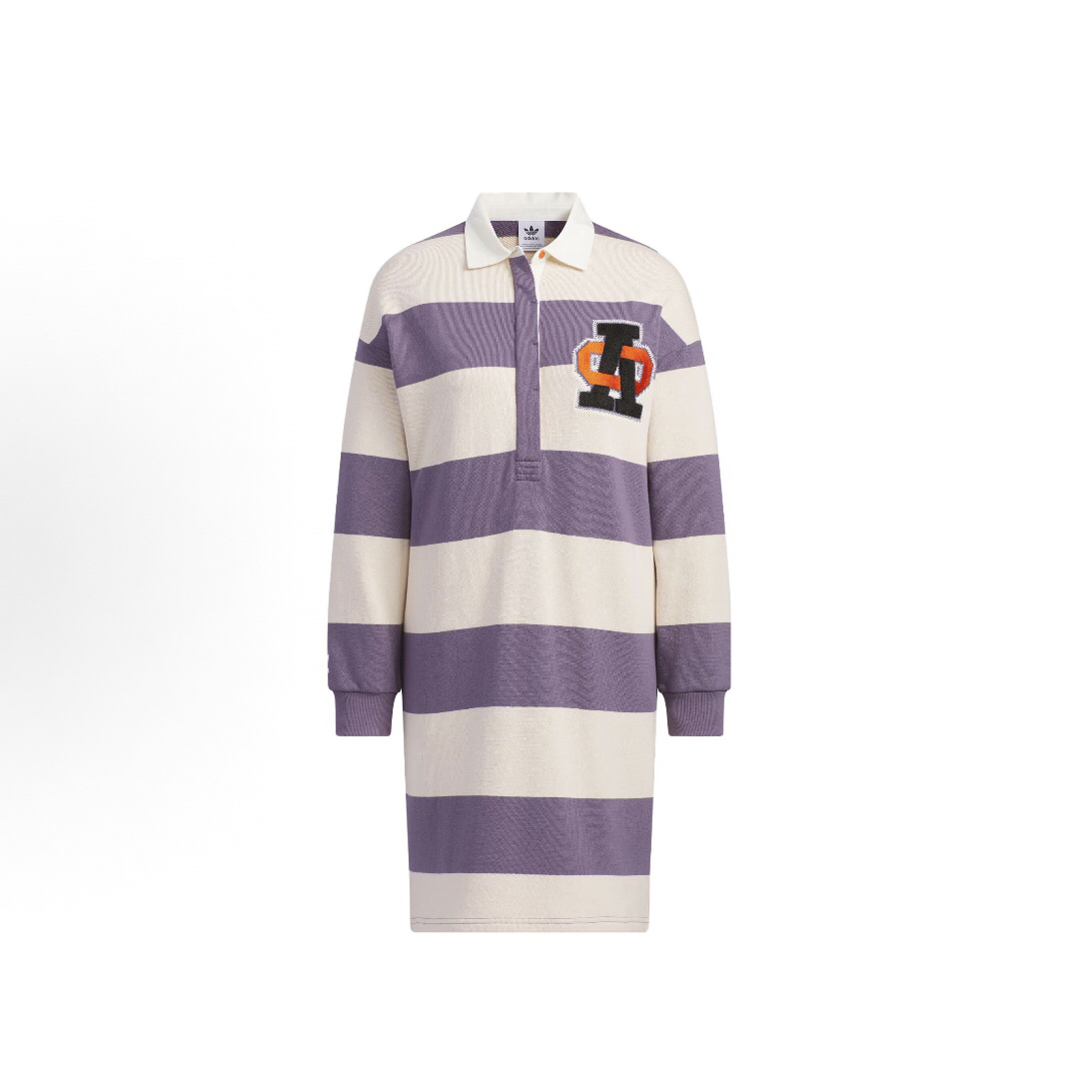 adidas originals三叶草拼色运动长袖连衣裙 暗灰紫IN1061