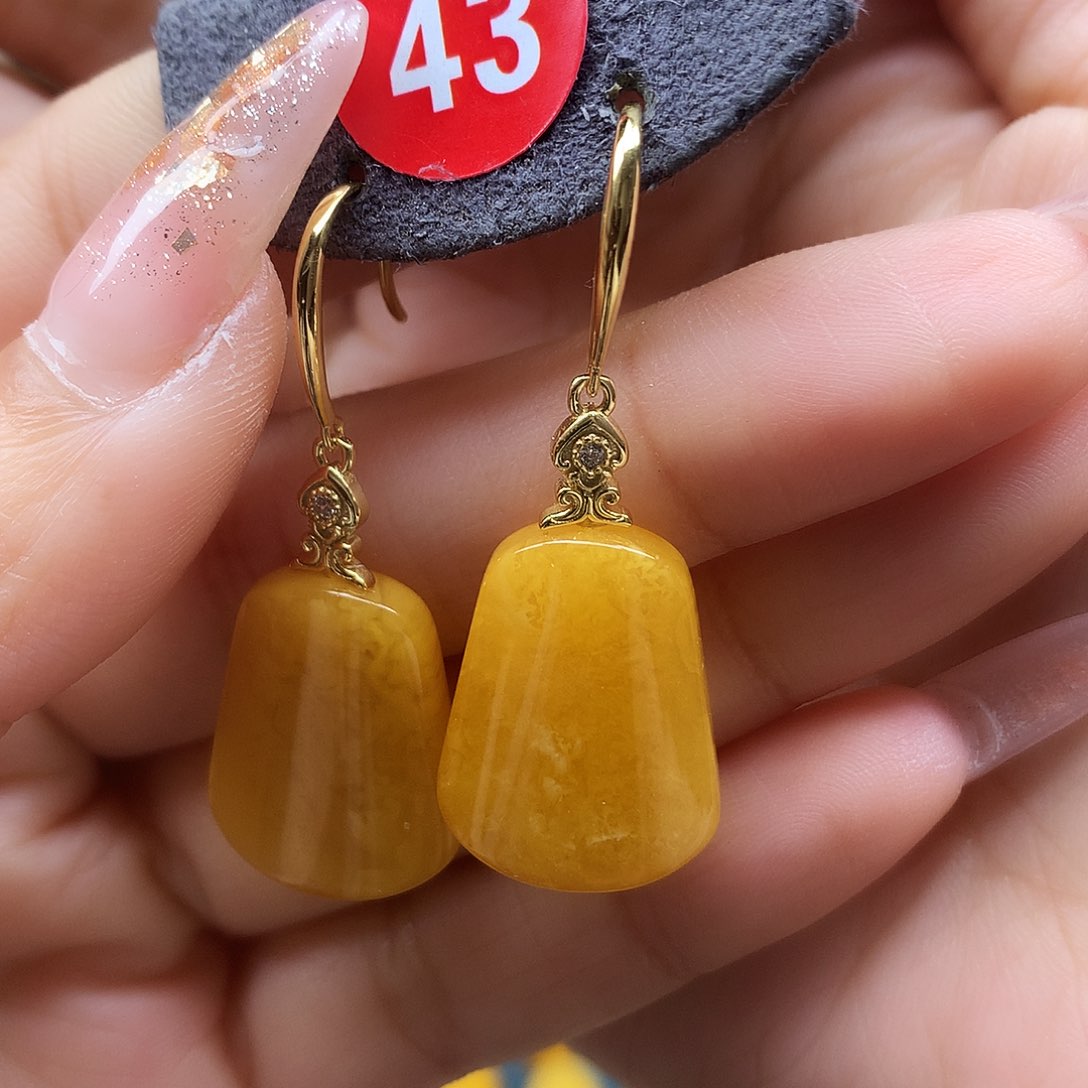 银S925镶嵌蜜蜡耳饰耳坠