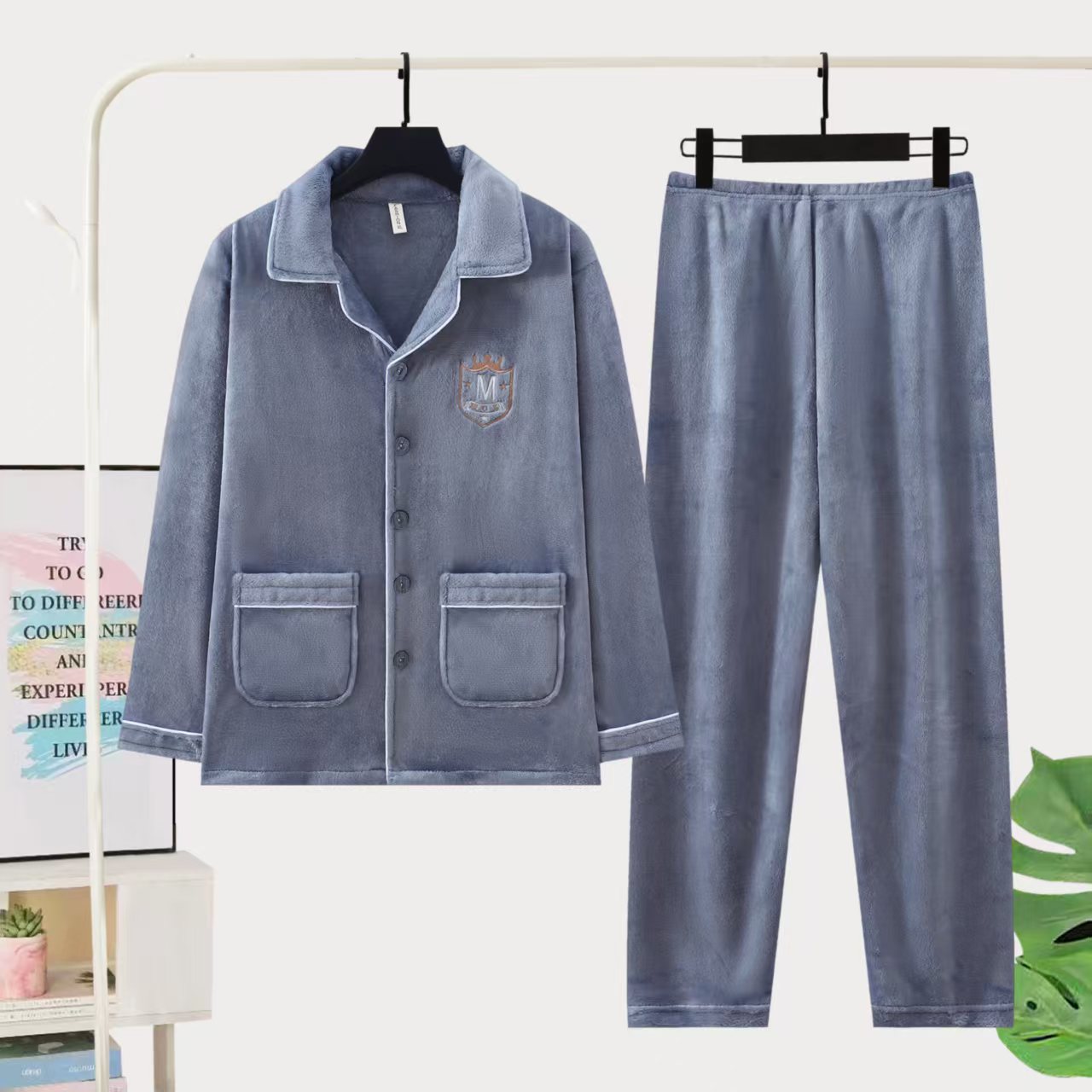 【现货】秋冬季男士睡衣法兰绒加绒加厚睡衣男冬保暖大码家居服套装