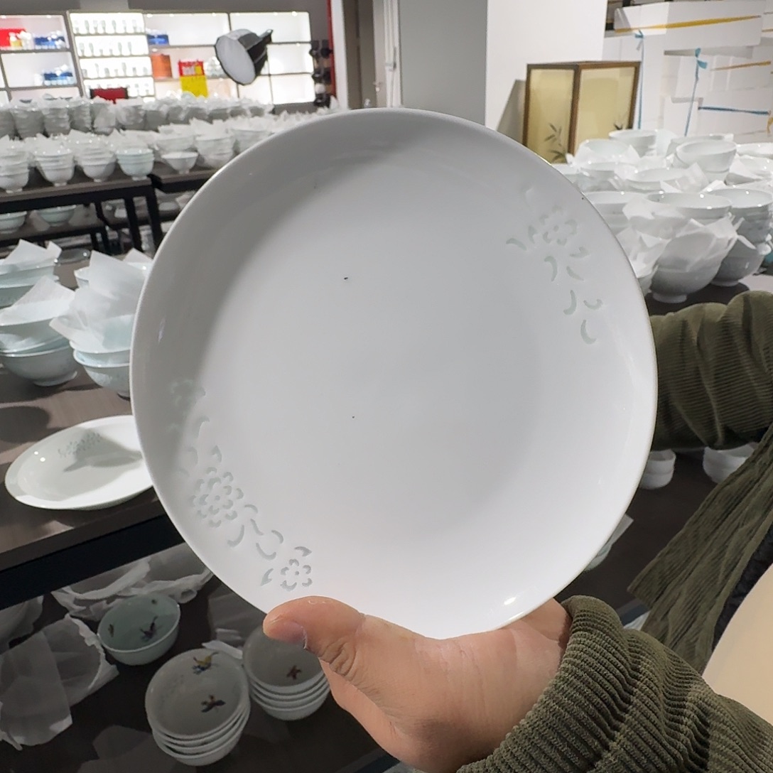 杯景德镇高白牡丹花7吋骨碟微瑕十个