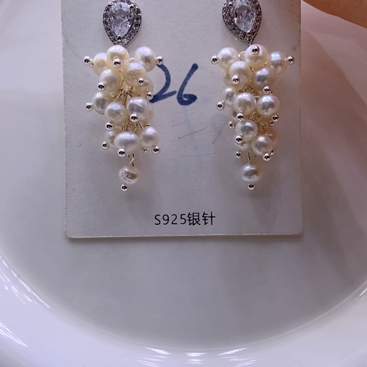 淡水珍珠耳饰银S925镶嵌耳饰