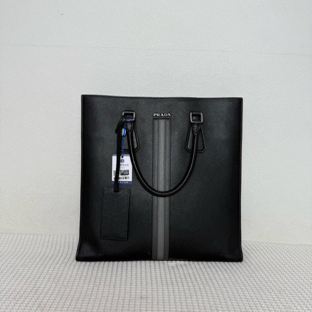 95新 Prada/普拉达 6091/时尚商务黑色全皮竖版公文包