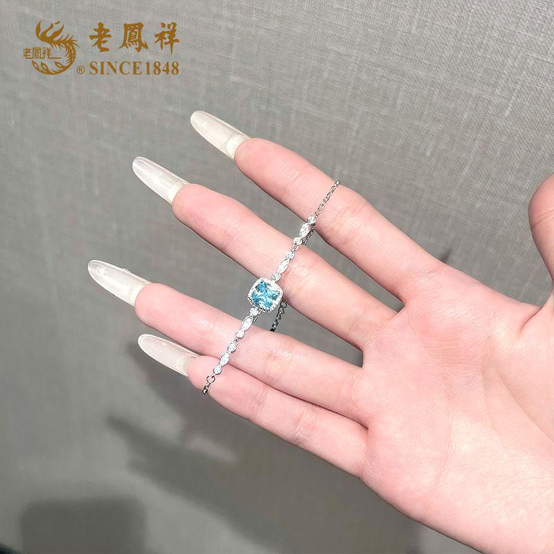 老鳯祥 925银手链 薄荷方糖手链设计感小清新优雅方糖手饰轻奢
