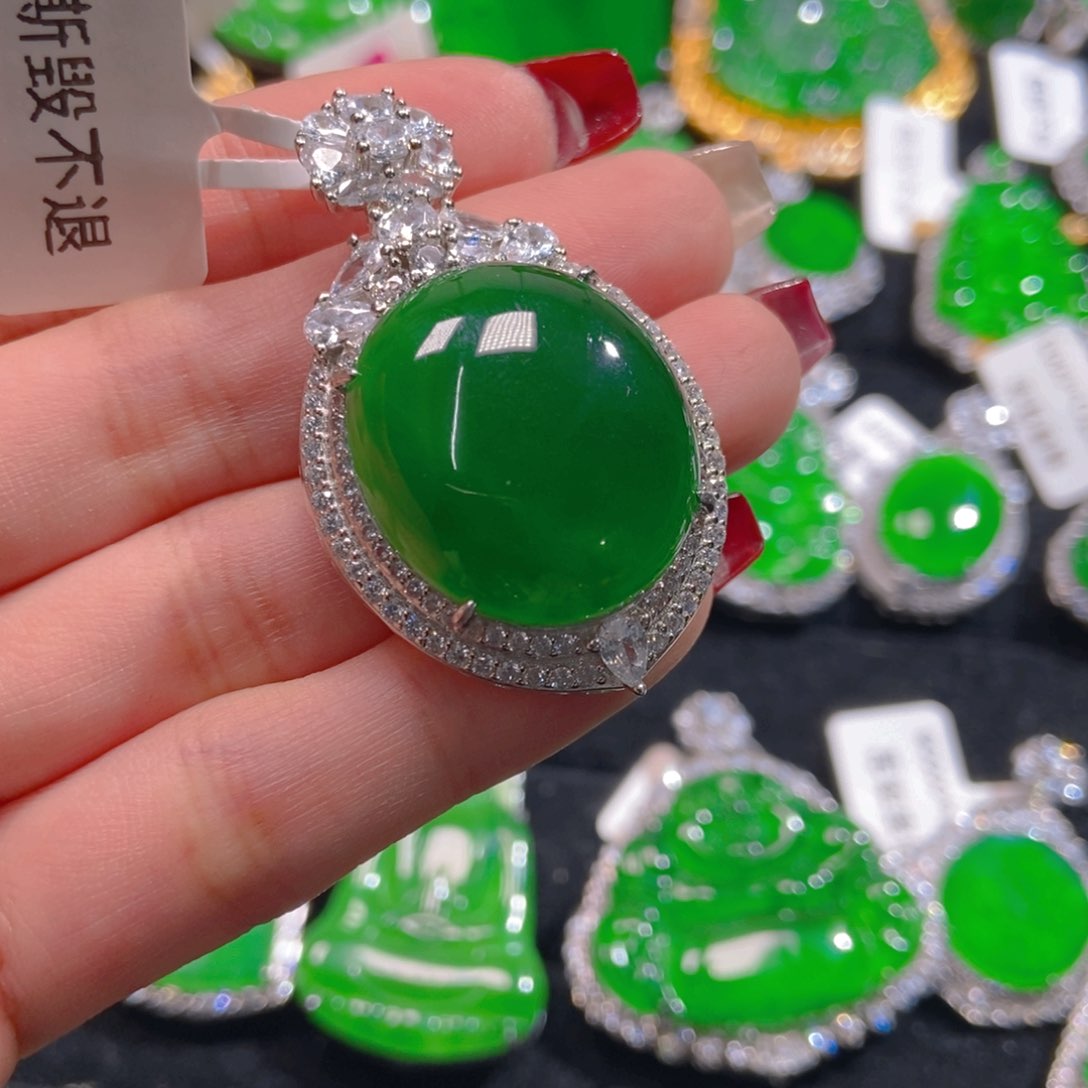 翡翠吊坠(不含链)银S925镶嵌