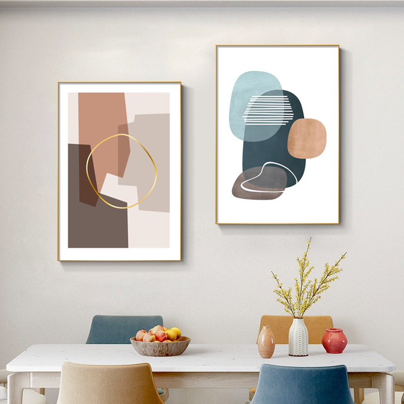 新款餐厅装饰画轻奢高级感简约两联饭厅四季沙发背景墙大白墙挂画