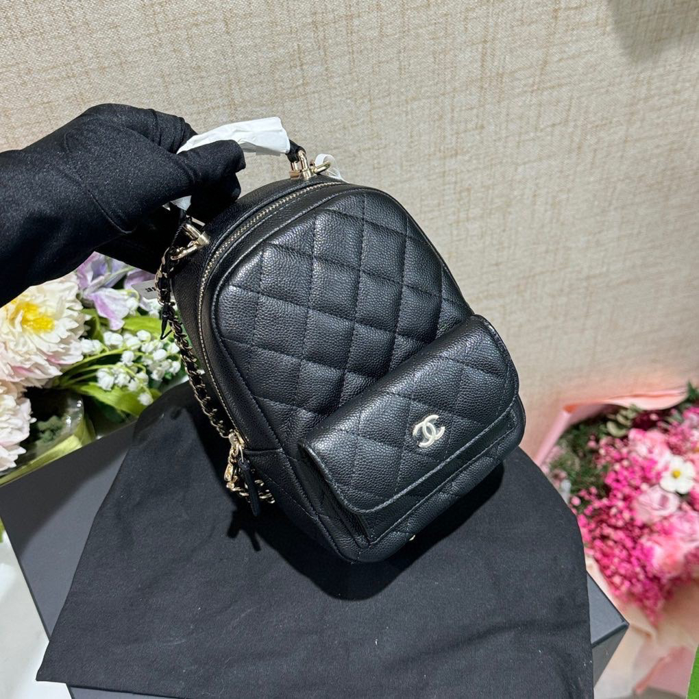 全新未使用 Chanel/香奈儿 黑金荔枝mini双肩包 芯