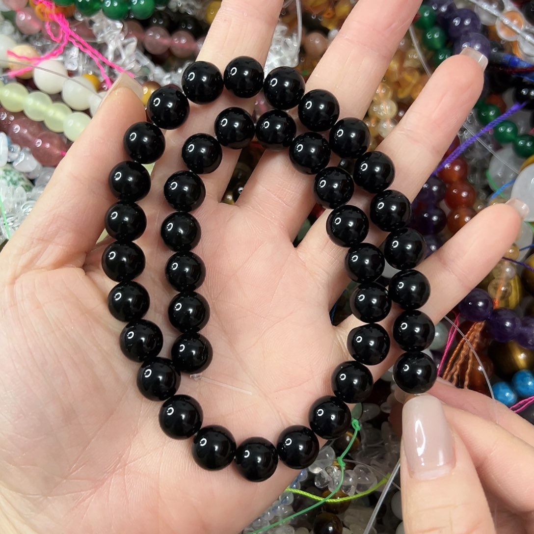 玛瑙/玉髓合金珠宝半成品，卡10黑耀石一条