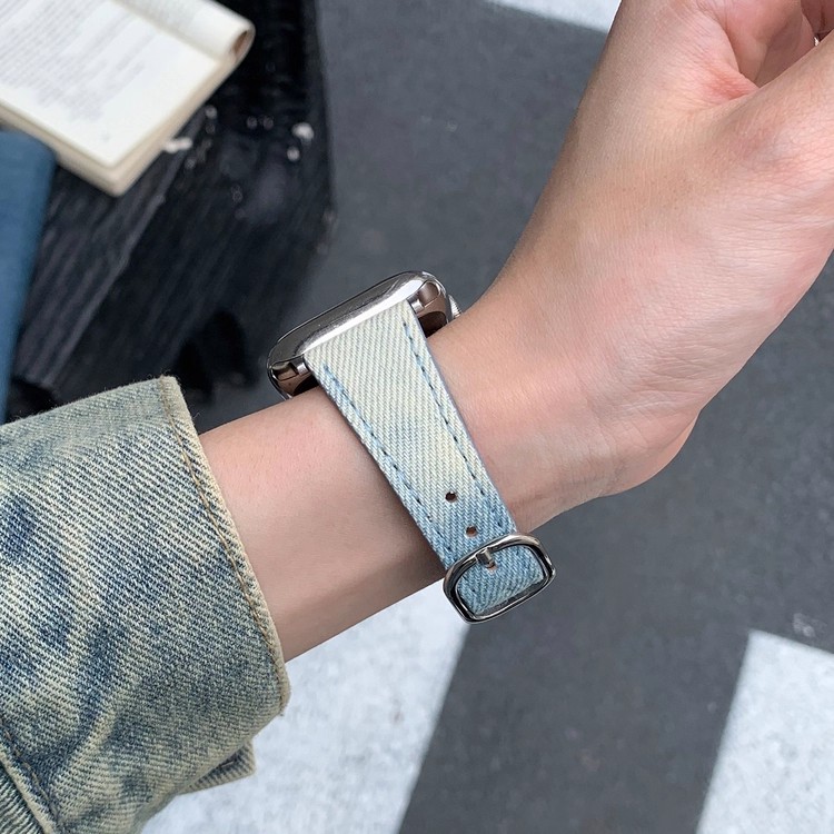 适用iWatch小蛮腰扎染牛仔简约适配多系列休闲s11苹果手表表带