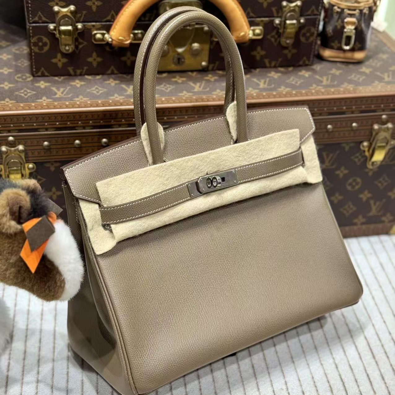 99新 Hermes/爱马仕 昊哥/z刻大象灰e皮内缝bk30包