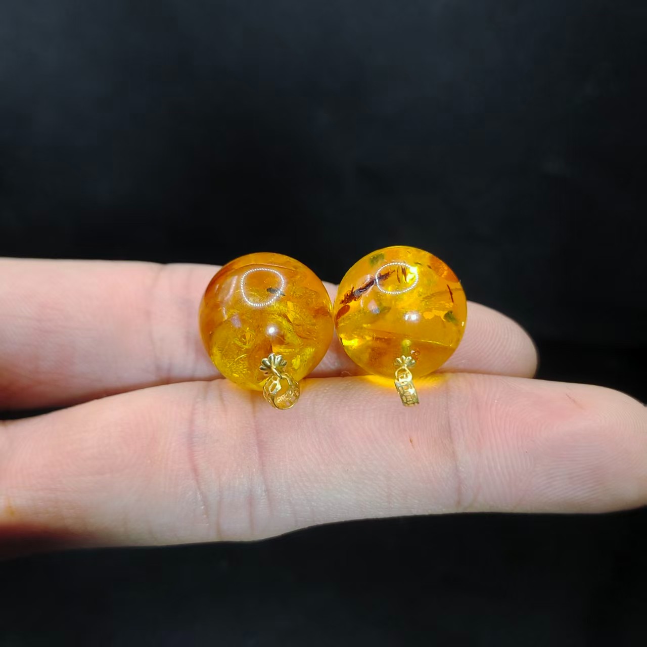 【康康严选】18K金花珀琥珀吊坠赠链GL【多样性发其一】约15mm+