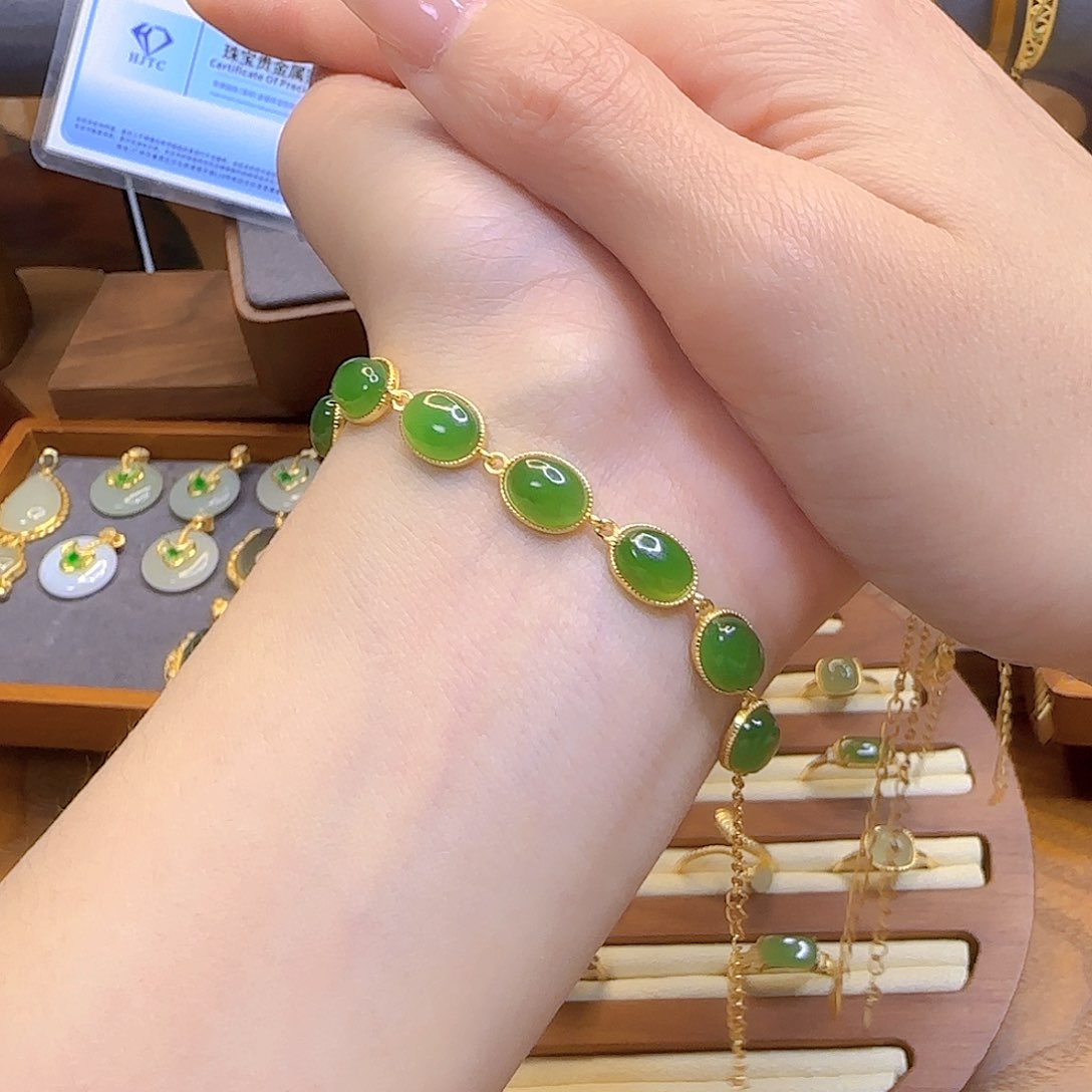 和田玉手链银S925镀金镶嵌