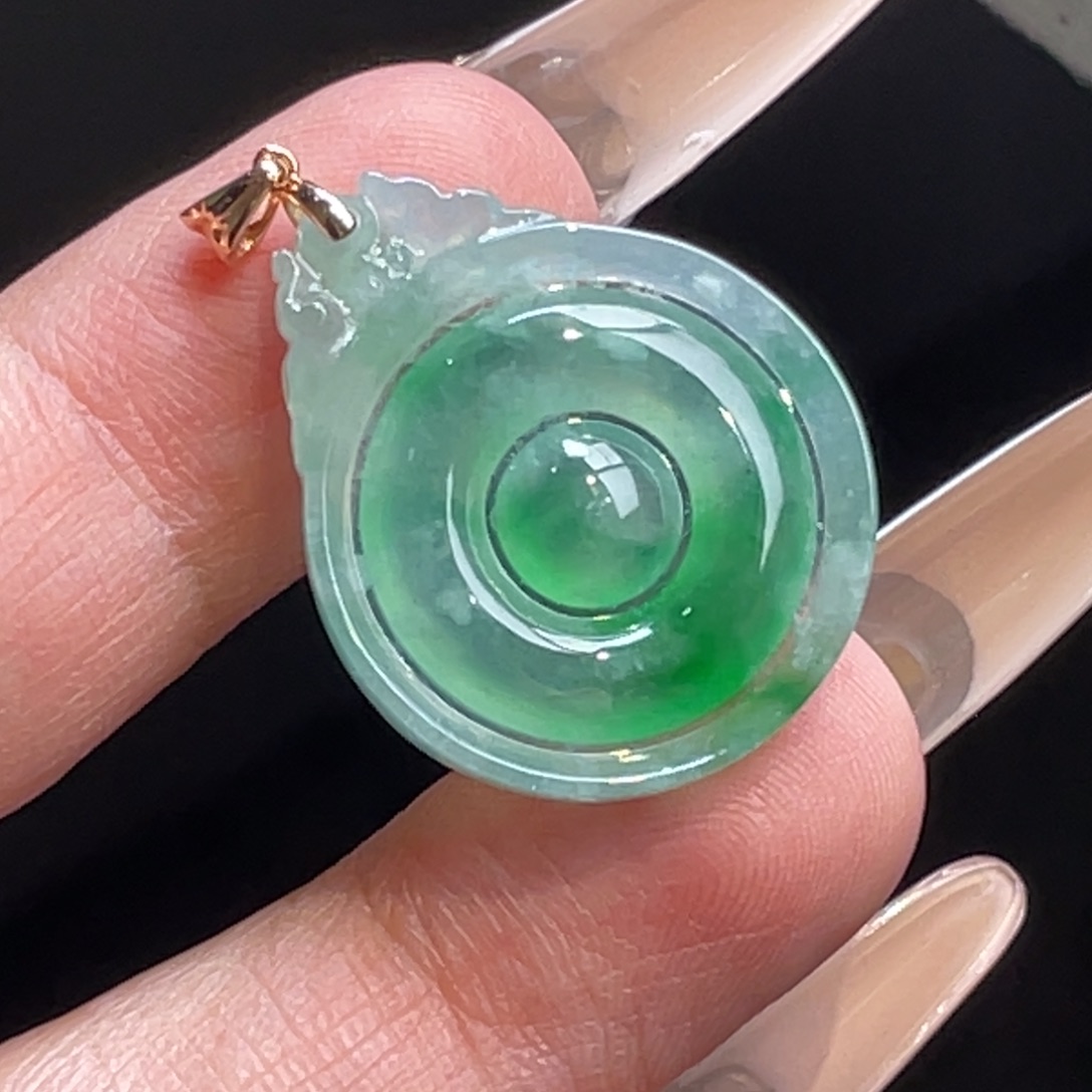 翡翠未镶嵌颈饰【万内福利】冰飘金丝绿起光平安扣吊坠