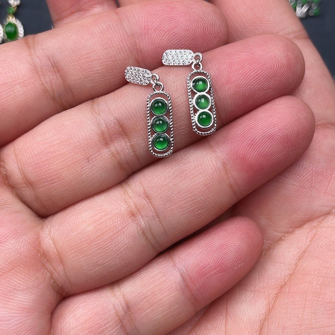 翡翠银S925镶嵌耳饰