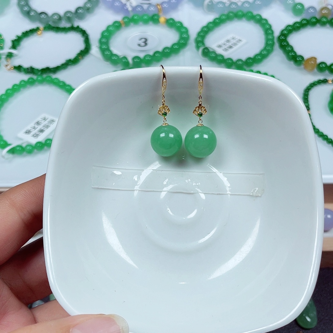 翡翠18K金镶嵌手链天然缅甸翡翠A货卡11.7