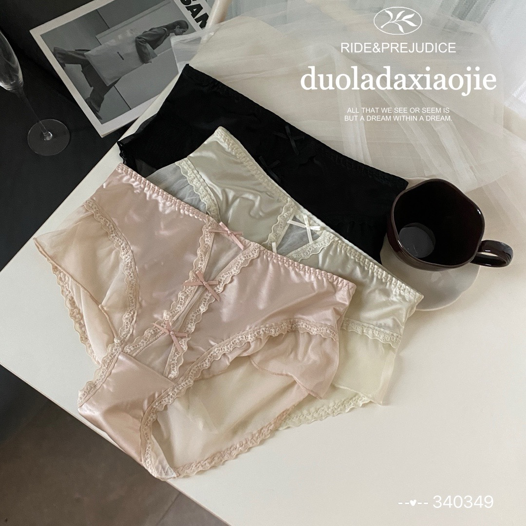 法式缎面蝴蝶结蕾丝少女内裤3条装中腰包臀85–130斤340349