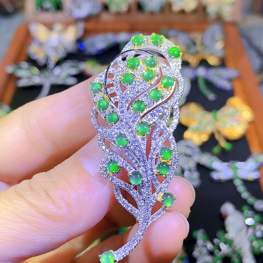 吊坠(不含链)银S925镶嵌翡翠