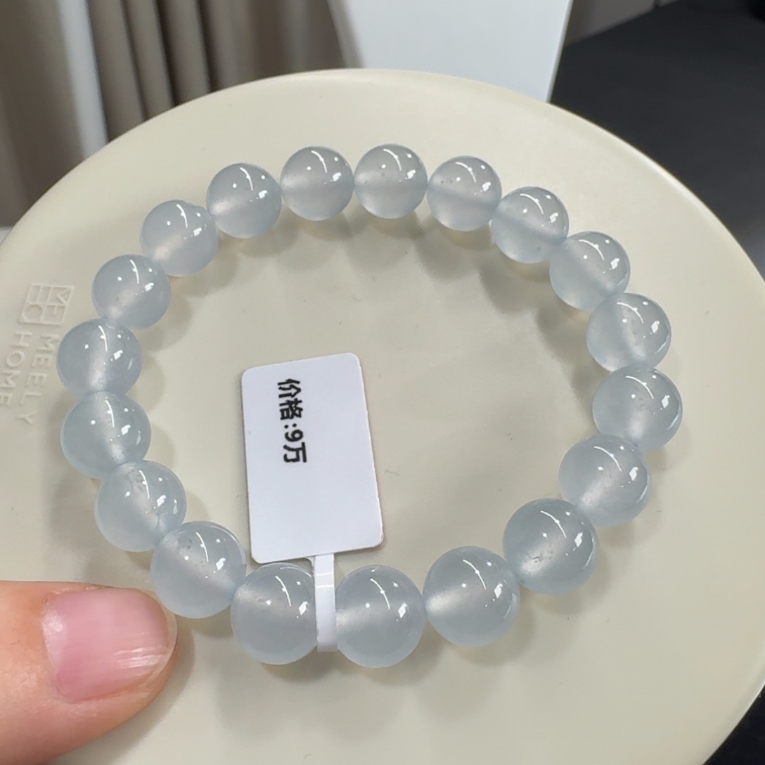 翡翠未镶嵌手链寒光凛冽！种老木纳冰玻蓝钢卡10！