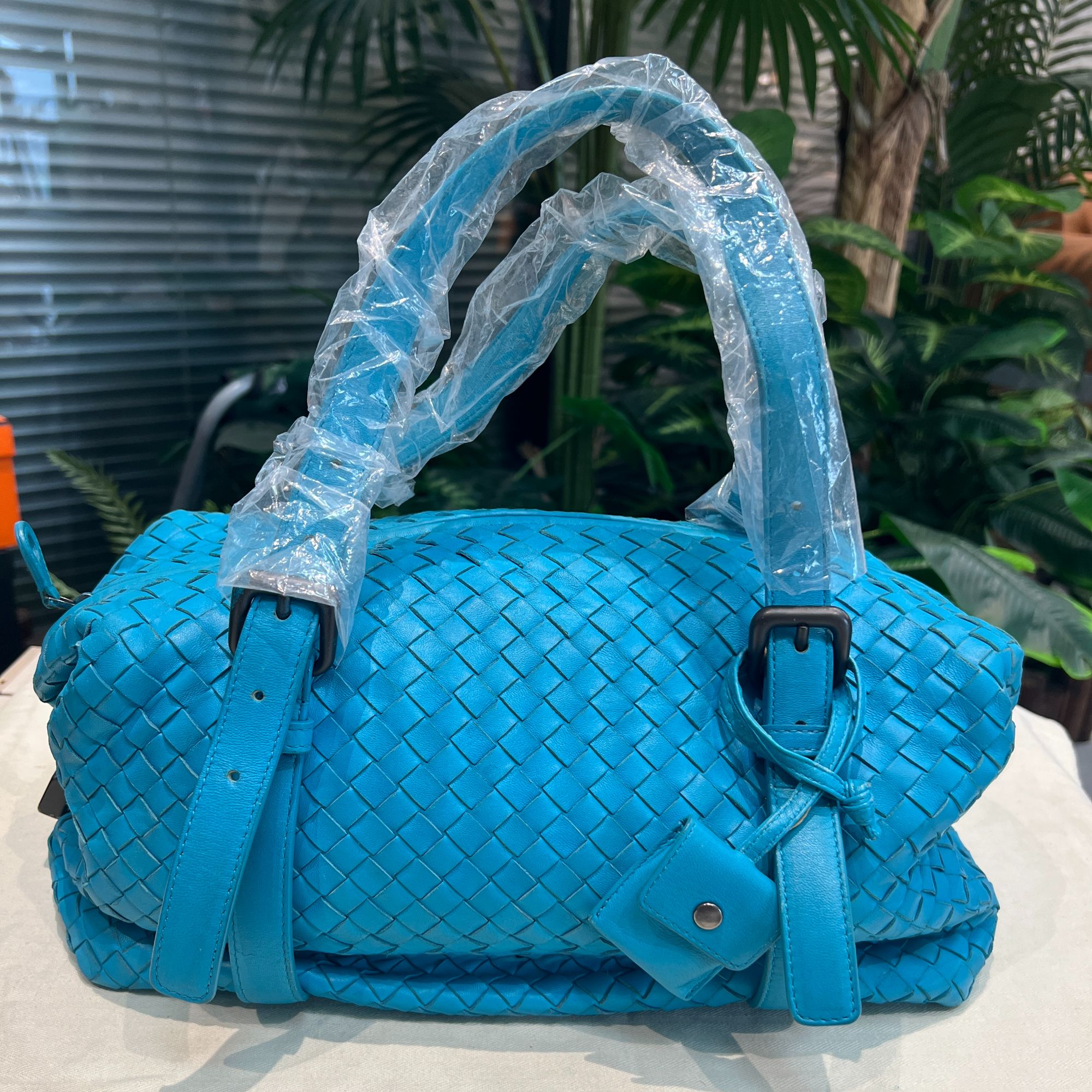 95新 BOTTEGA VENETA/葆蝶家 提夫尼蓝手拎包经典编织皮革/NMH